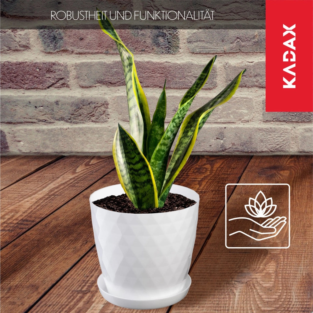 Vaso da fiori in plastica KADAX con supporto e coperchio, 14 cm, bianco.
