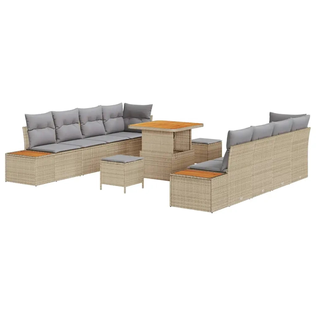 Set Divano da Giardino 11 pcs Beige polyrattan