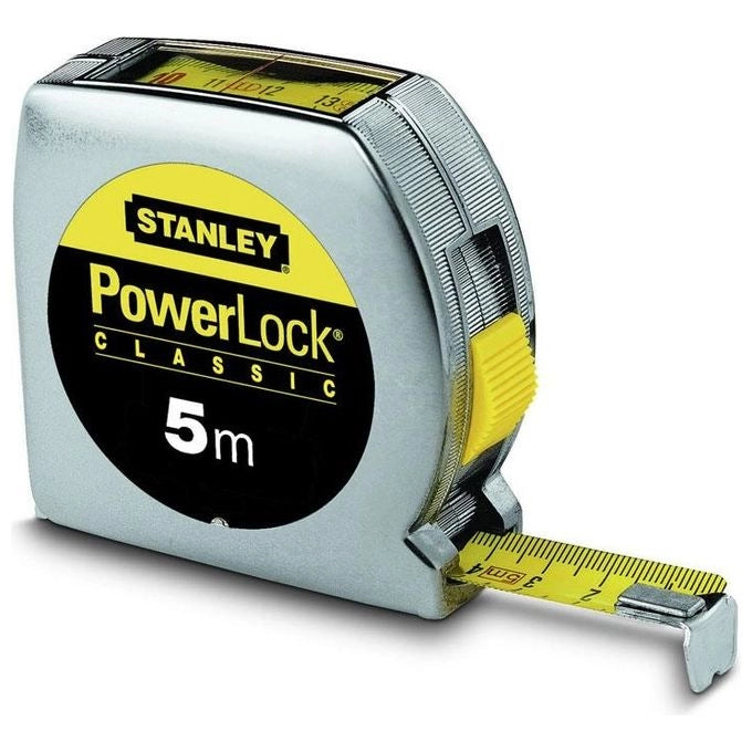 Stanley 0-33-932 Powerlock Flessometro a Nastro 5 m Larghezza 19 mm Lettura Diretta Nastro Mylar Cassa Metallo Cromato