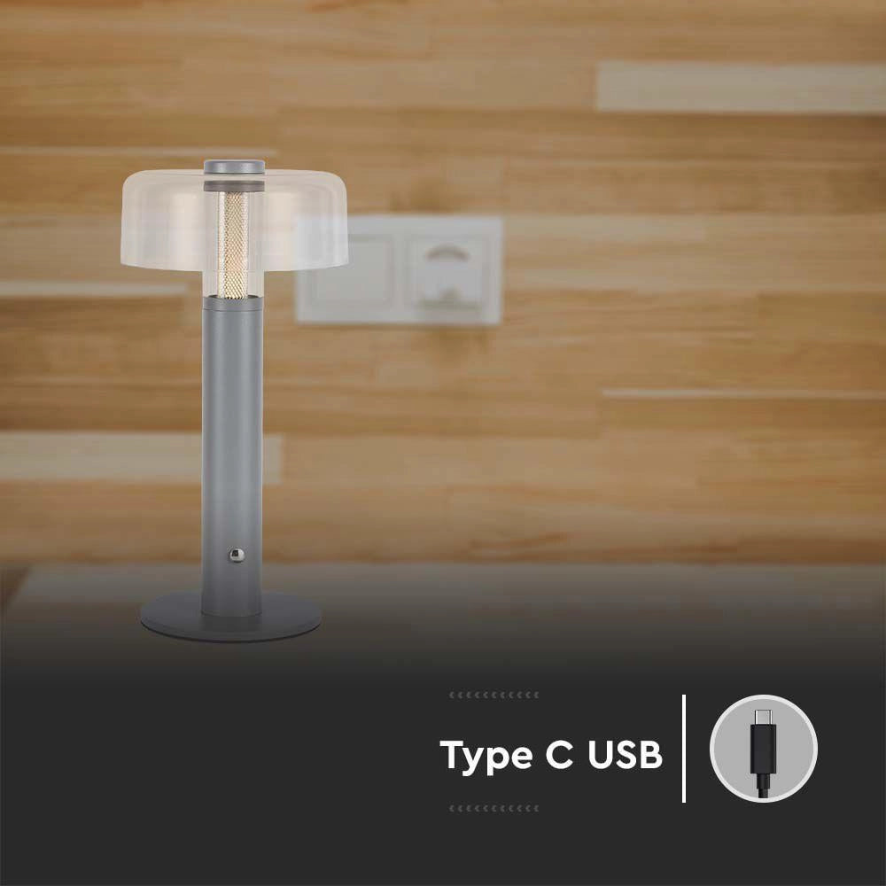 Lampada da tavolo LED 1W 100lm USB-C ricaricabile grigia