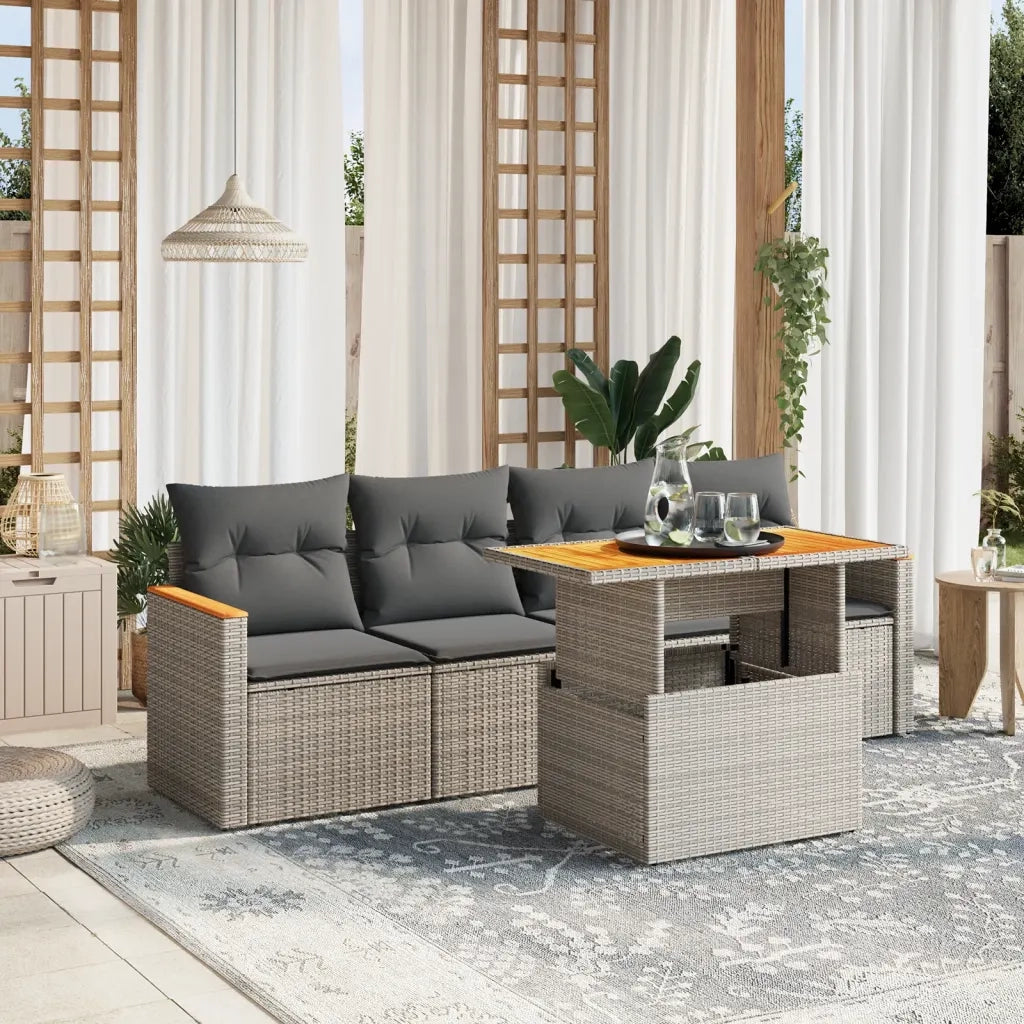 Set Divano da Giardino 5 pz | Set Salotto da Giardino con Cuscini Grigio in Polyrattan