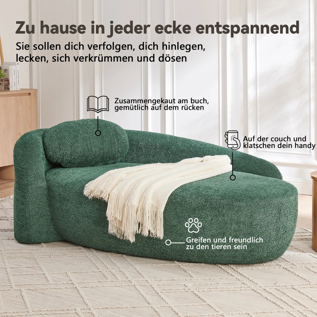DIVANO minimalista arrotondato in tessuto teddy verde