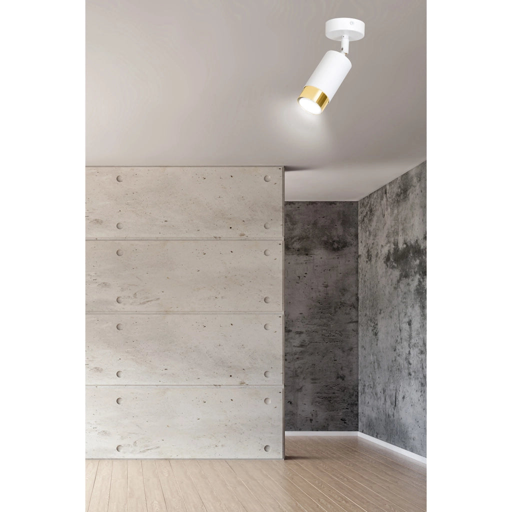 Faretto Orientabile 1 Luce Ragnar A Cilindro In Acciaio Bianco E Oro