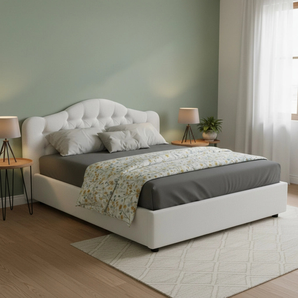 Letto Matrimoniale Arex, Letto Matrimoniale Sfoderabile Made in Italy, Bianco