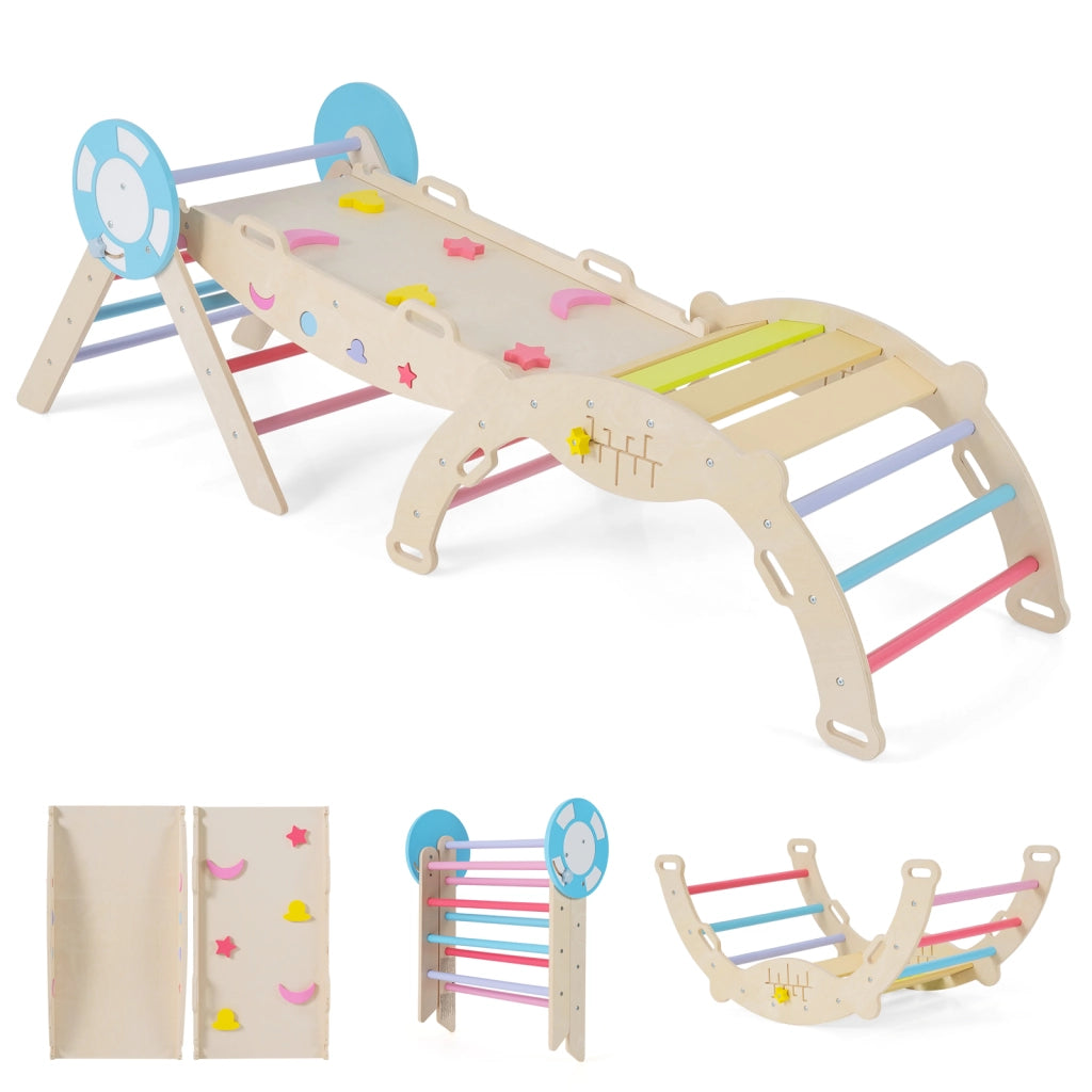 Set triangolare 7 in 1 legno montessori nautico arrampicata scivolo-Set scala arco labirinto palestra interna pieghevole bambini Colorato