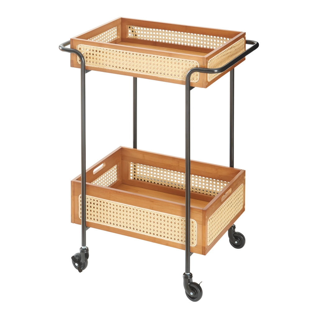 Carrello Portatutto Tervola Portavivande a Rotelle con 2 Cesti Rimovibili - Nero /Naturale [en.casa]