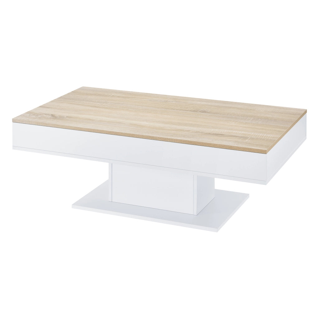 Tavolino da Salotto Lünen con Piano Scorrevole 40 x 110 x 60 cm Bianco / Effetto Rovere [en.casa]