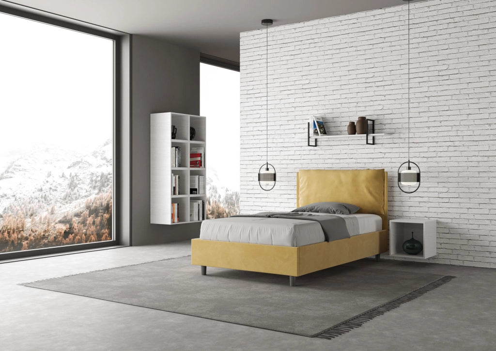 BS COM Letto una piazza e mezza con rete imbottito 120x210 microfibra ocra