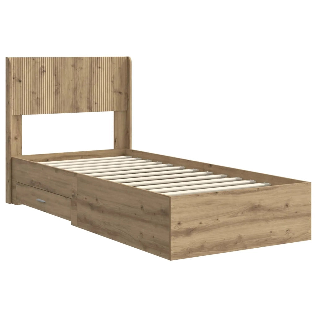 Letto singolo | Letto per adulti | Struttura del letto con stoccaggio e testata Rovere Artigianale