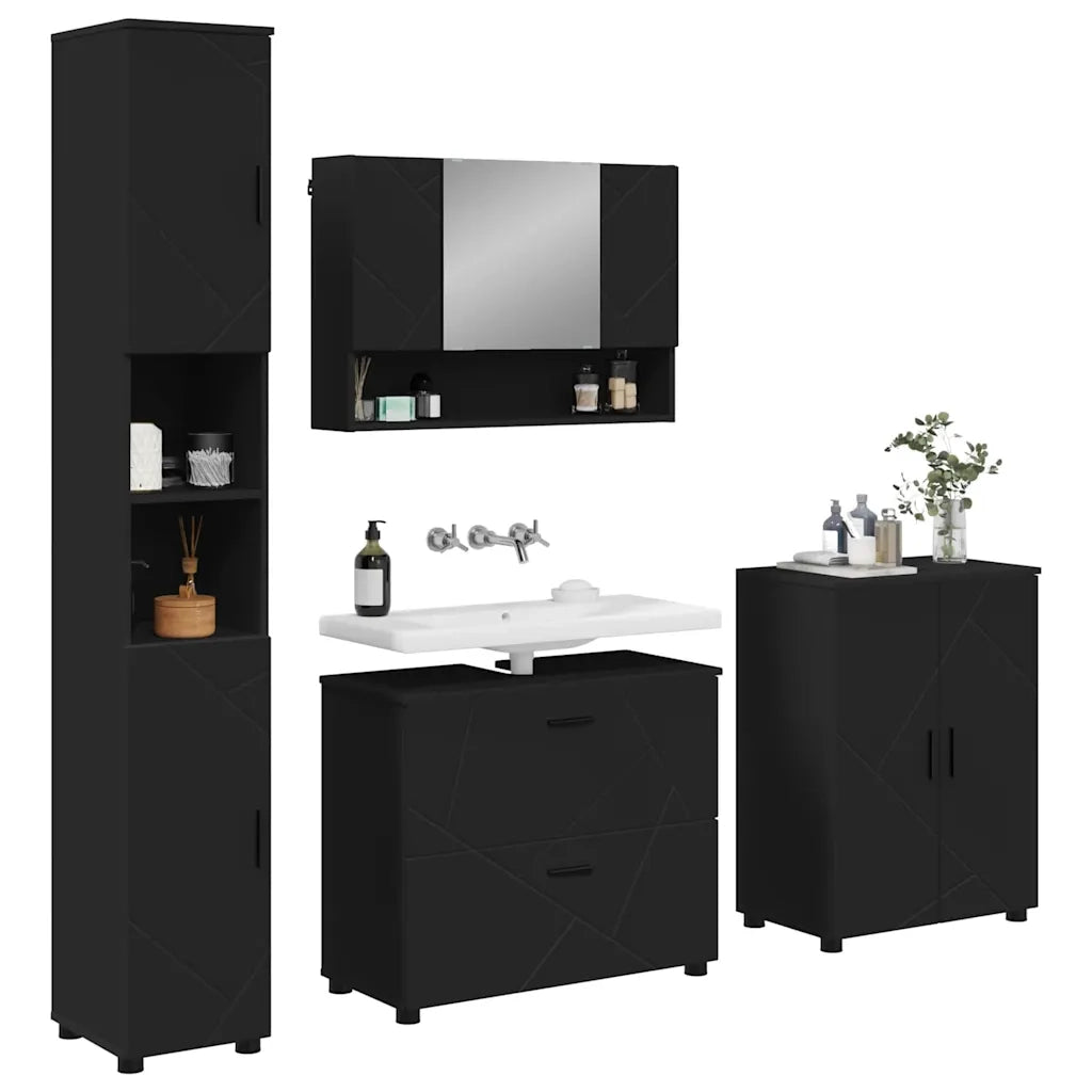 Set di mobili per il bagno con cassetto con porta 4 pcs Nero 3393084