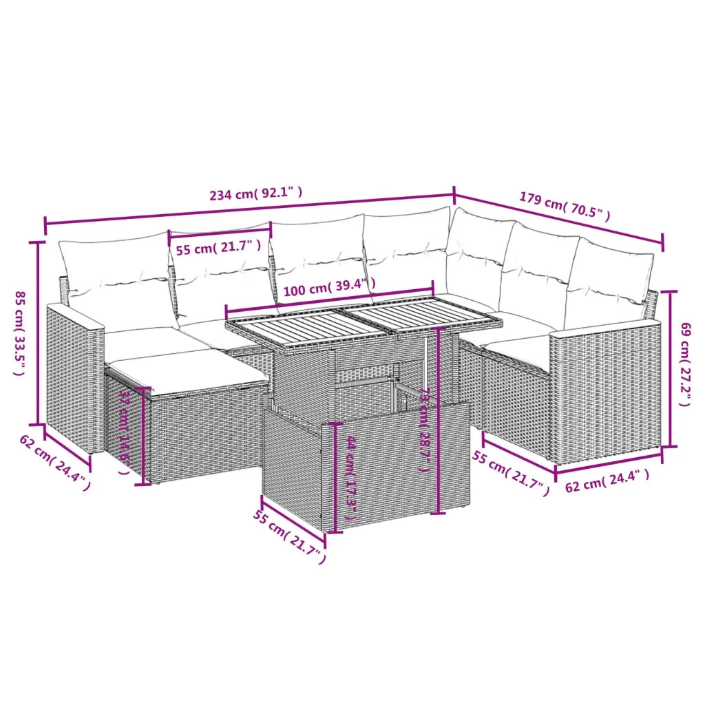 Set Divano da Giardino 8 pz con Cuscini Beige in Polyrattan 3273194