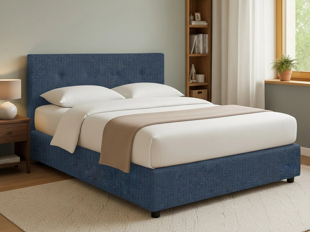 Preston, Letto Matrimoniale Sfoderabile Made in Italy, blu