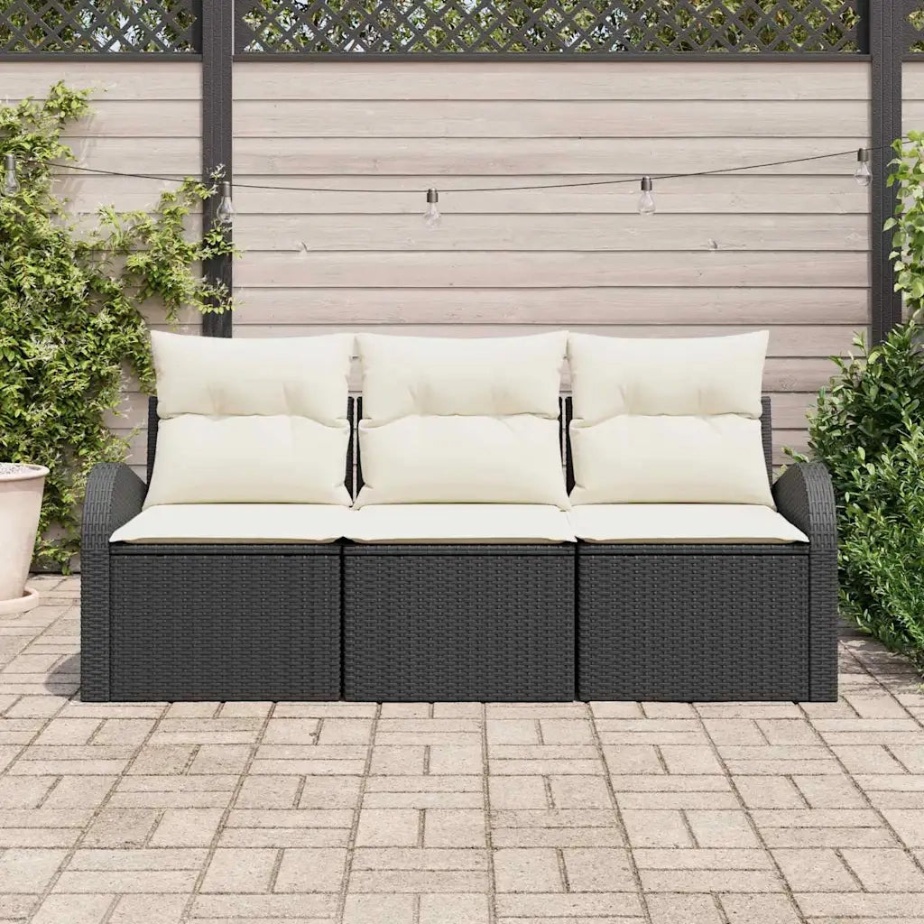 Set Divano da Giardino con cuscino 3 pcs Nero Poly Rattan 3345897