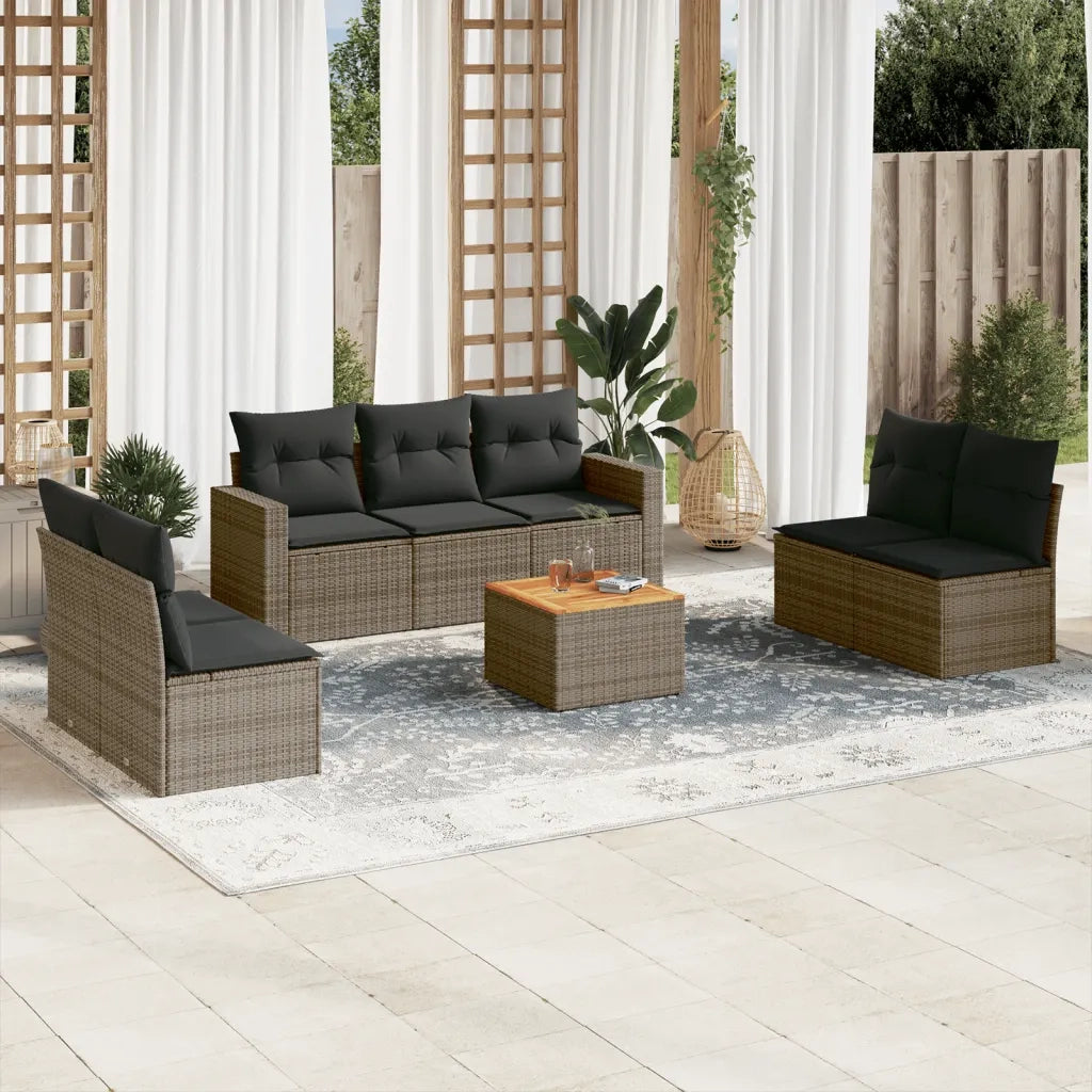Set Divano da Giardino 8 pz con Cuscini Grigio in Polyrattan 3224079