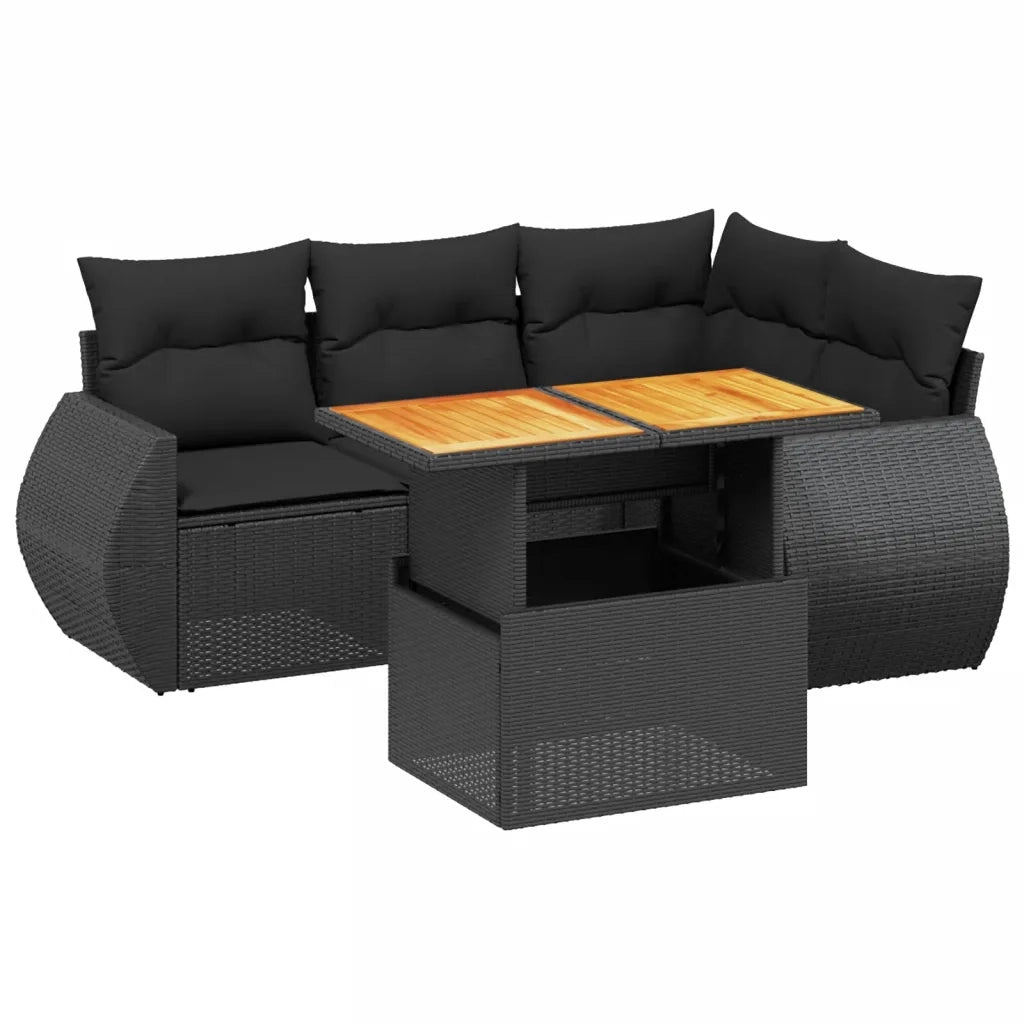 Set Divani da Giardino 5 pz con Cuscini in Polyrattan Nero