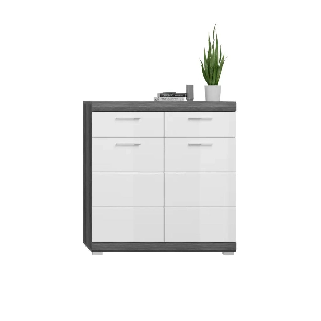 Buffet SCOTT – Bianco lucido – 2 porte, 2 cassetti – Da appoggiare