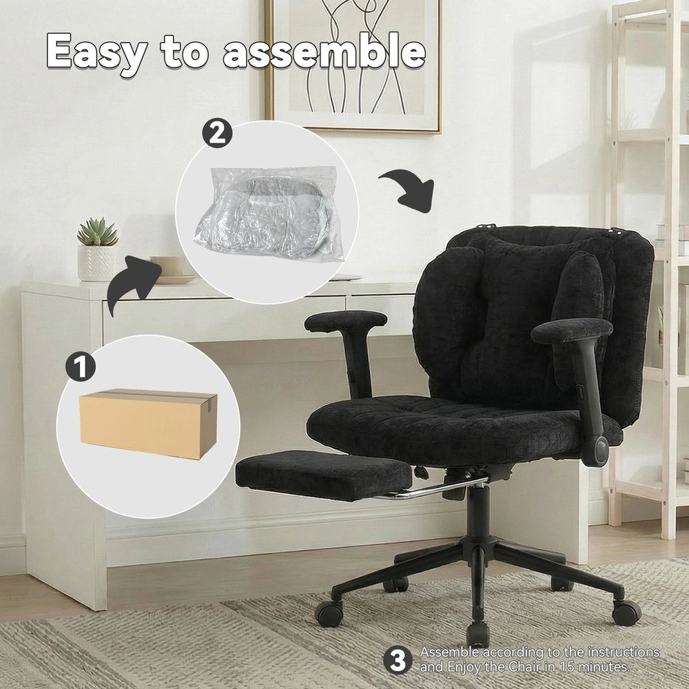 Poltrona da Ufficio Girevole con Poggiapiedi e Braccioli ¨C MINIMAL ¨C Nero, Regolabile in Altezza