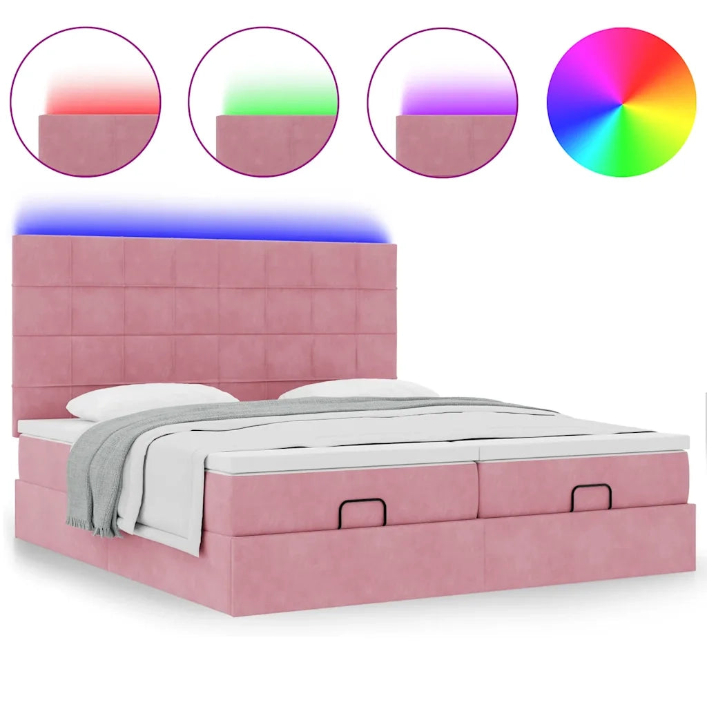 Struttura Letto Pouf con Materassi Rosa 180x200 cm Velluto 3314626