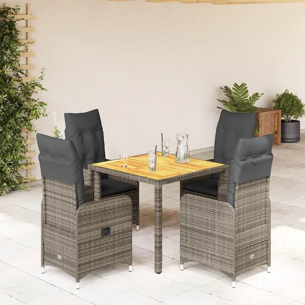 Set Bistrò da Giardino 5 pz con Cuscini in Polyrattan Grigio 3277020