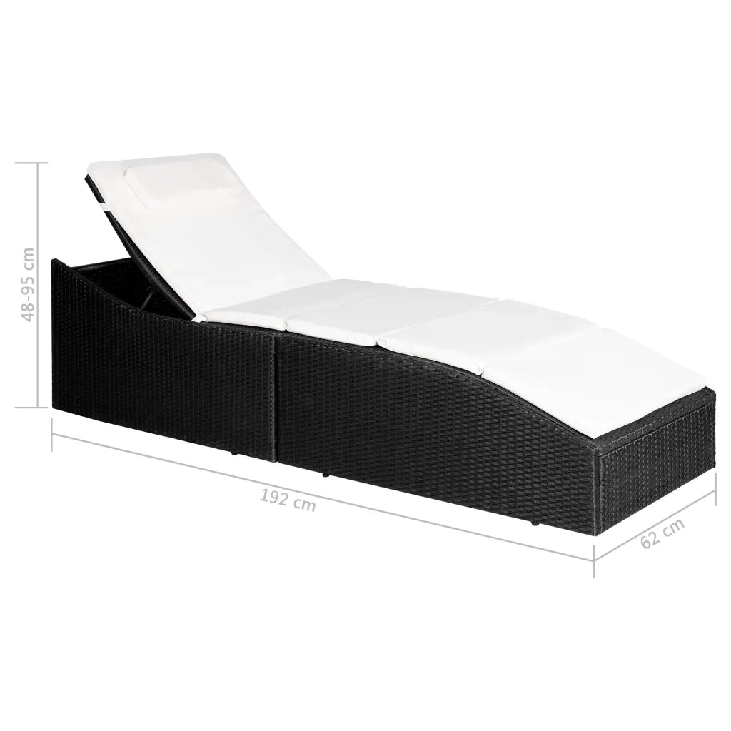 Sdraio da giardino | Lettino con Cuscino in Polyrattan Nero