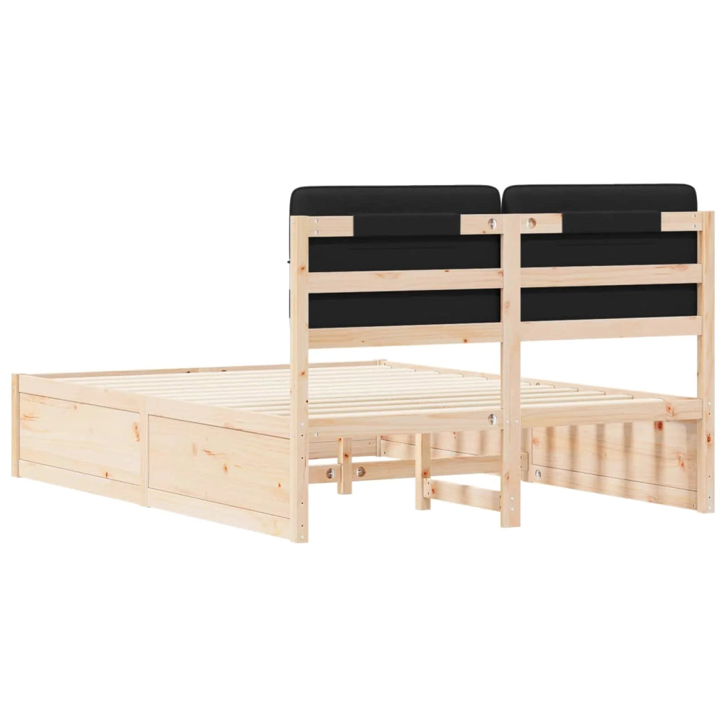 Letto con Testiera Rivestita-Struttura Letto con Testiera Nero 140 x 200 cm Pino massello 676493