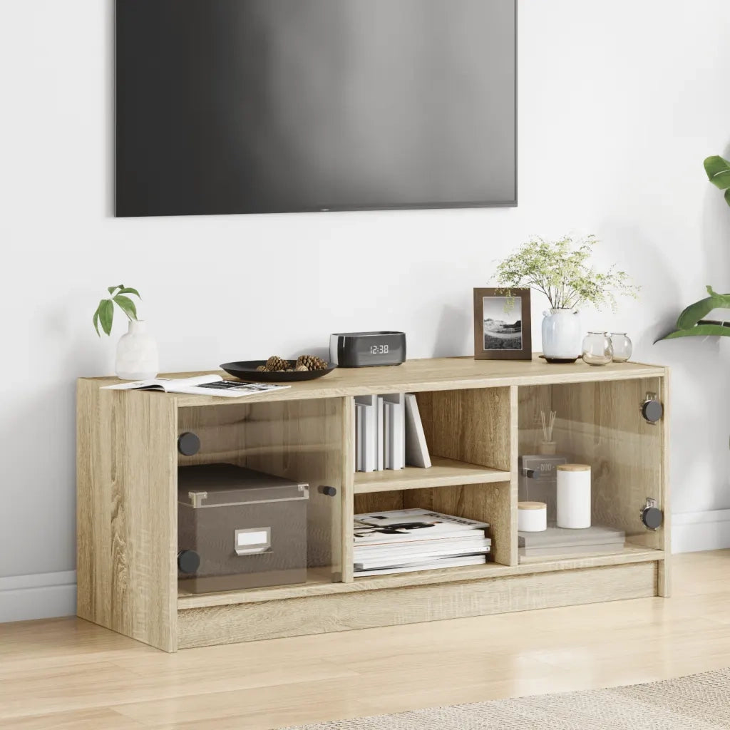 Mobile Porta TV con Ante-Mobile per TV-Credenza TV in Vetro Rovere Sonoma 102x37x42 cm 488962