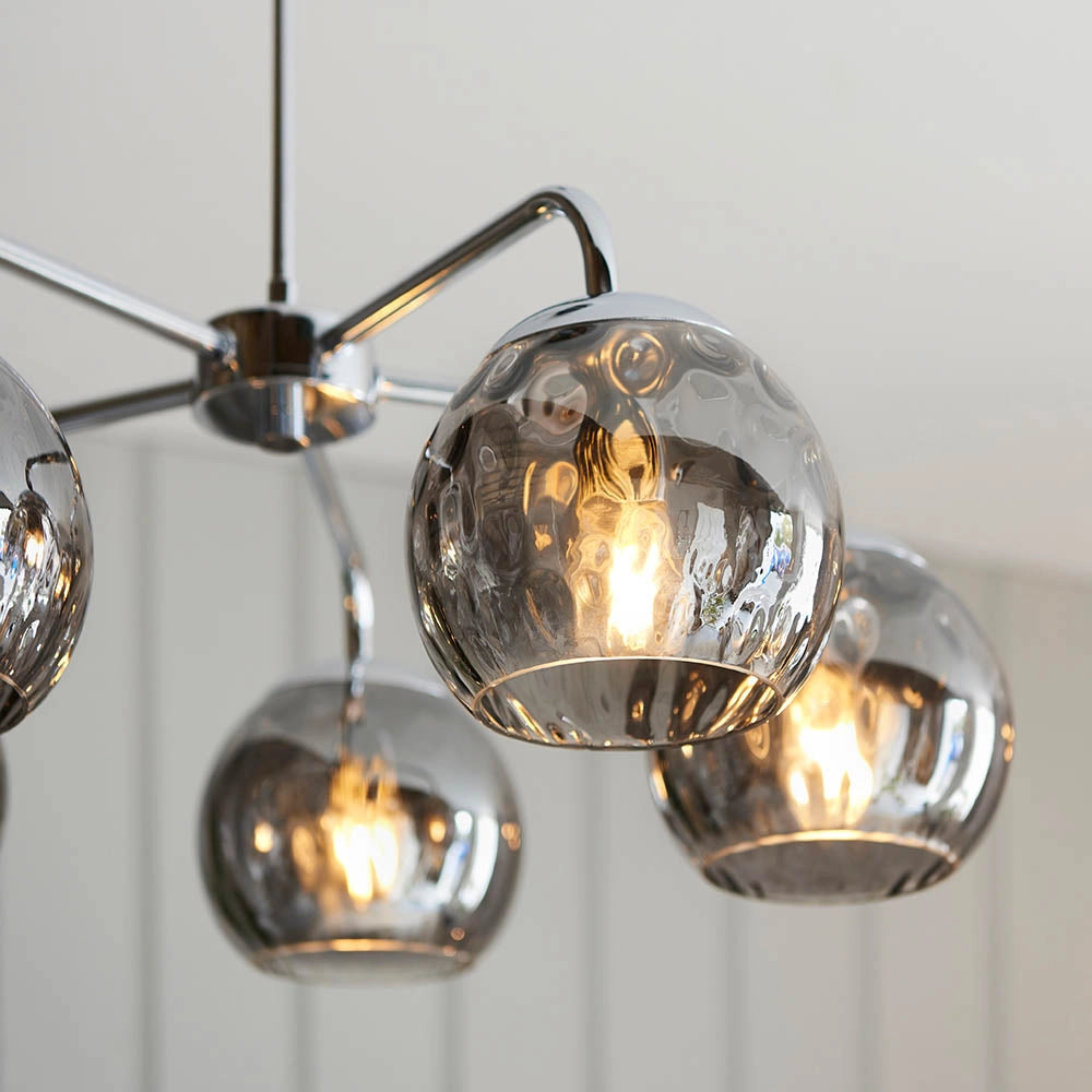 Lampadario DIMPLE Endon cromato 5 luci E14 vetro fumo