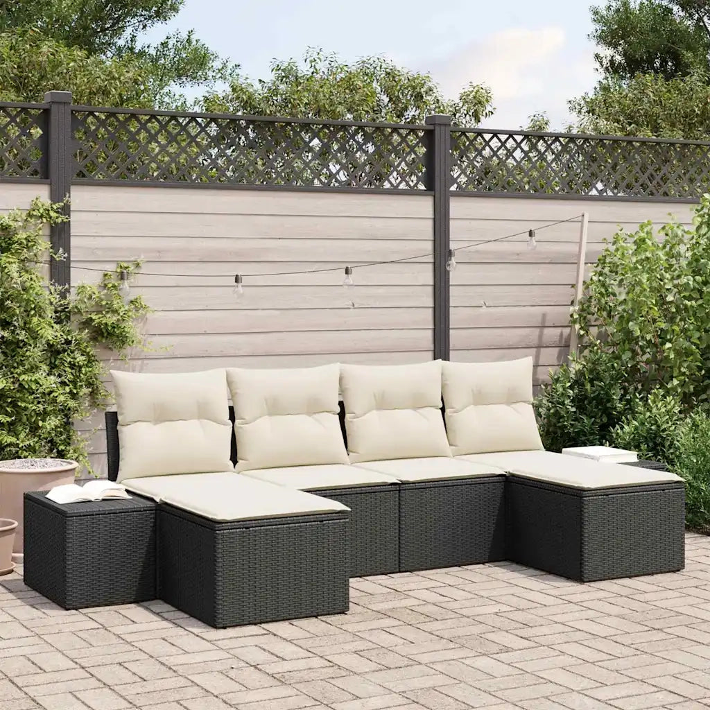 Set Divano da Giardino 4 pcs Nero e Crema polyrattan 3355836