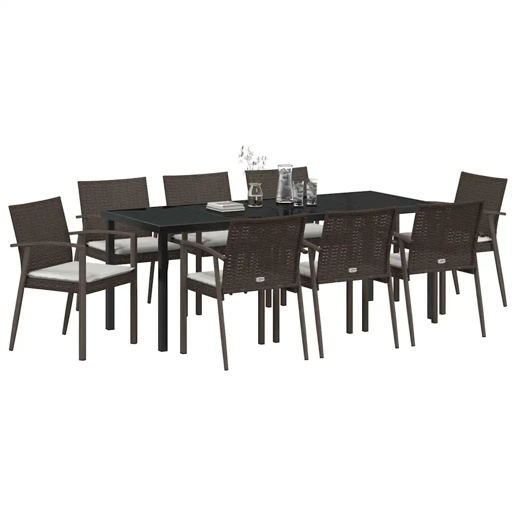 Set da Pranzo per Giardino 9 pcs Marrone e Nero Rattan in PE 3379064