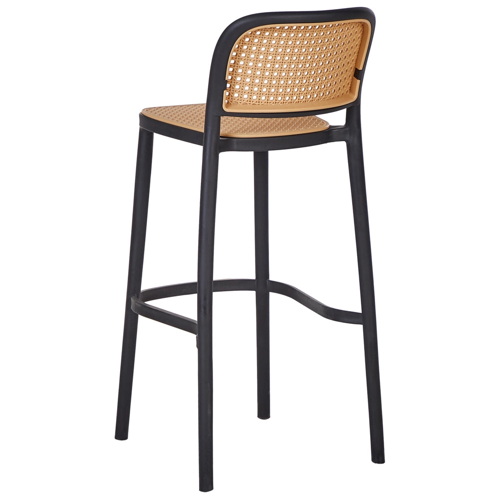 Set di 4 sedie da bar impilabili in plastica e senza braccioli, di colore beige e nero stile moderno
