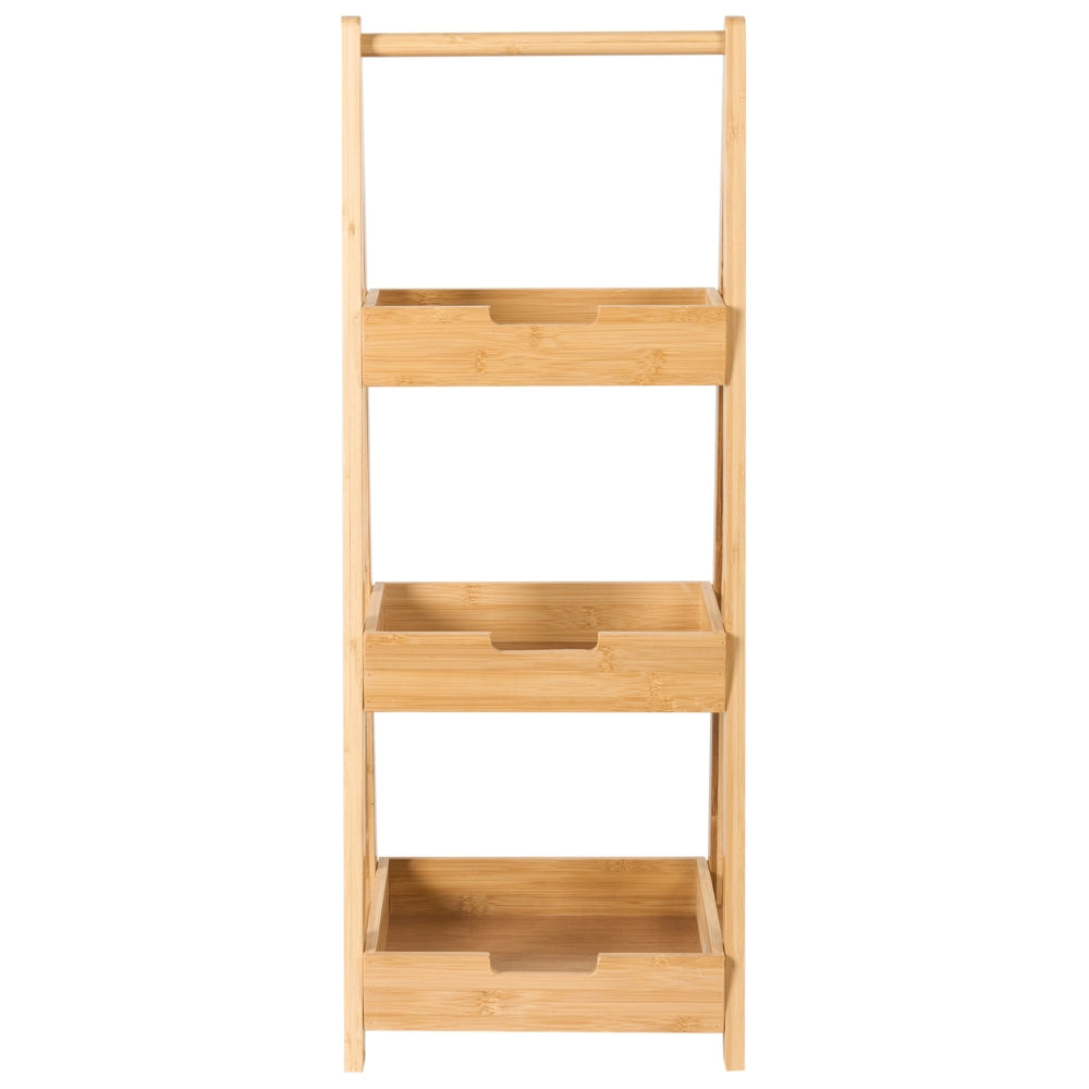 Scaffale da bagno in legno di bambù marrone chiaro a 3 livelli con design a cestello