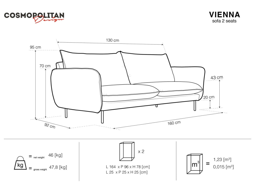 Cosmopolitan Design - Divano "Vienna" 2 posti in bouclé grigio 