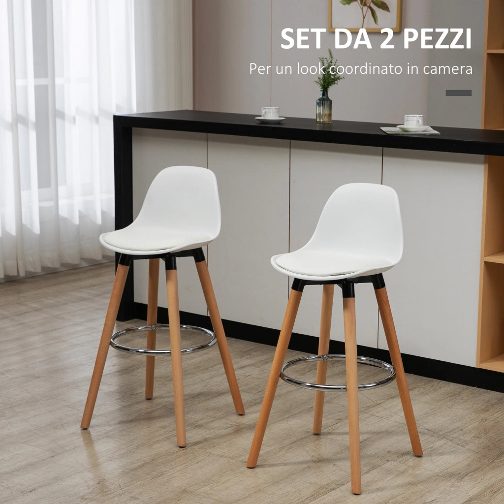 Set 2 Sgabelli da Bar con Schienale ¨C Minimal ¨C Legno e Plastica, Bianco