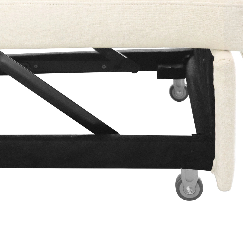 Divano Letto 2 Posti con Schienale Regolabile USB e Tasche Laterali in Cotone Lino Beige