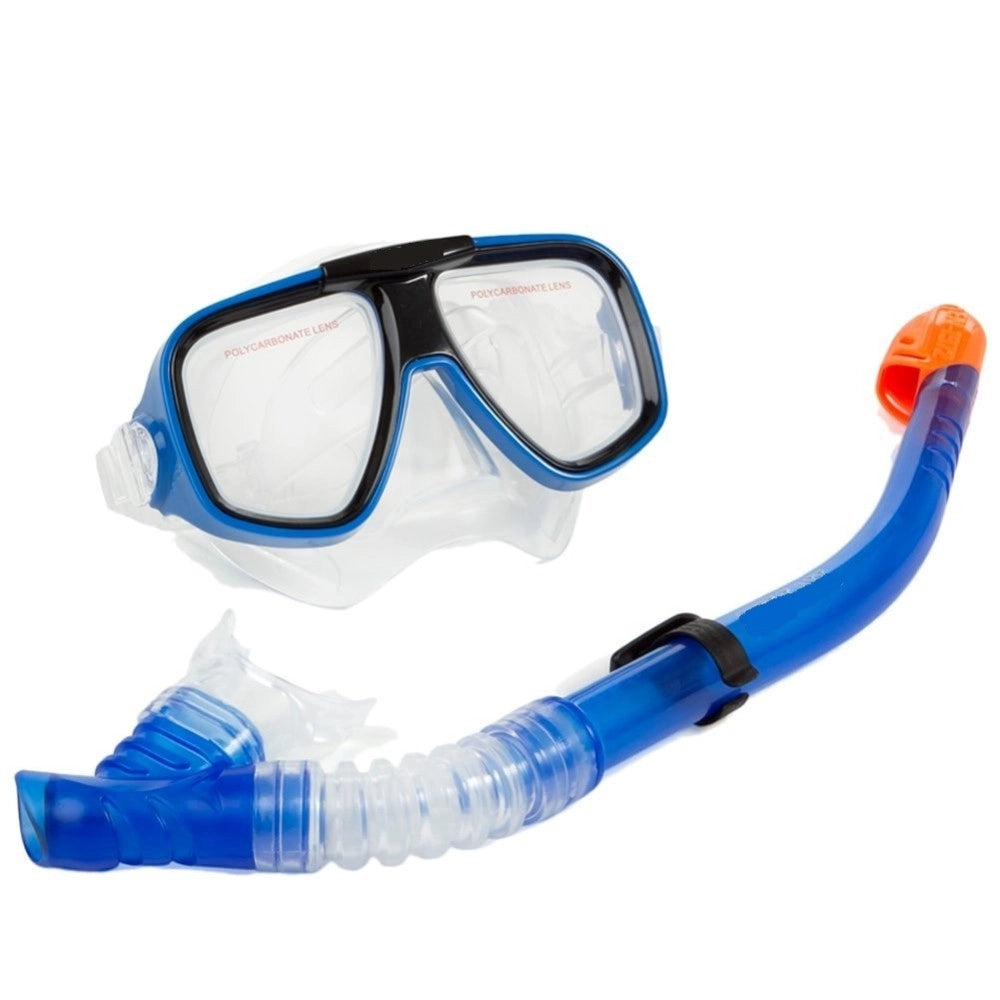 Trade Shop - Set Maschera Con Boccaio Per Immersioni Snorkeling Sub Mare Piscina Blu -