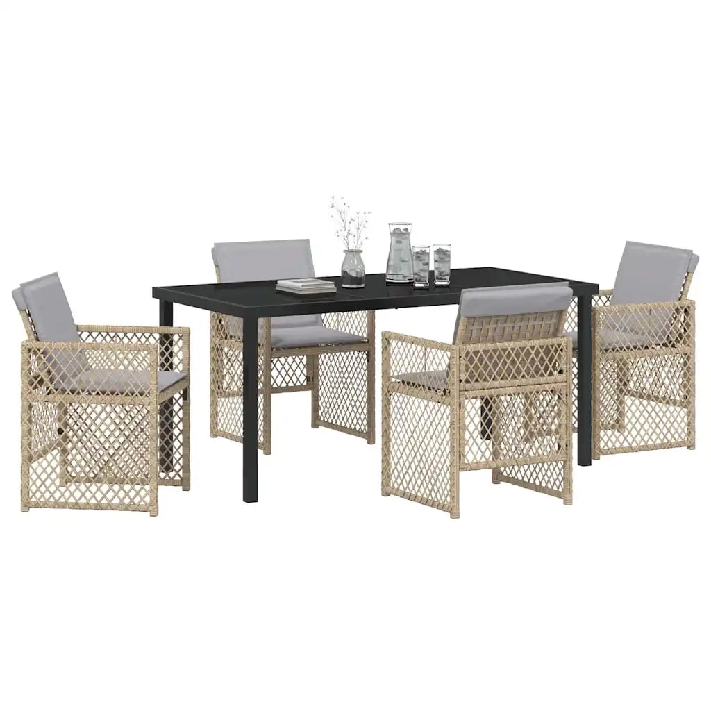 Set da Pranzo per Giardino 5 pcs Beige polyrattan