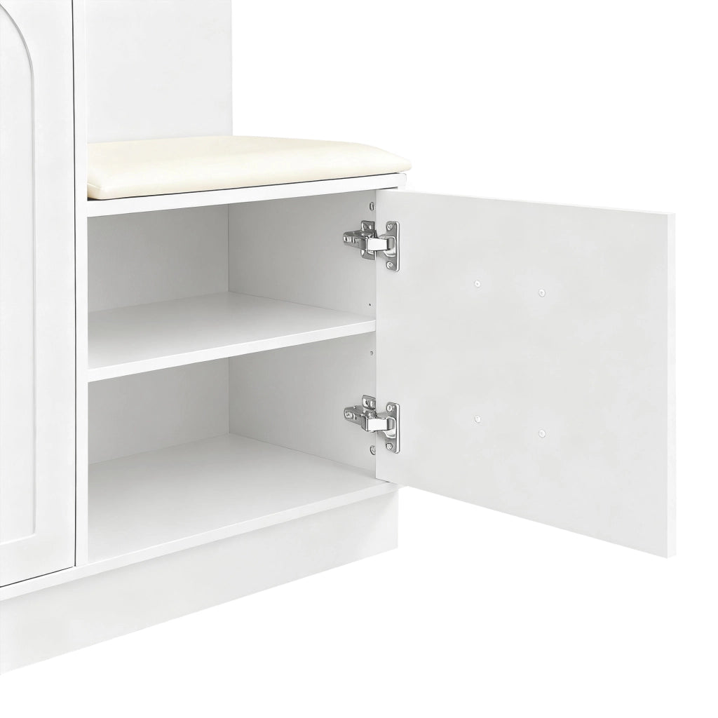 Set mobili ingresso con guardaroba, scarpiera, specchio e panca, in MDF Bianco