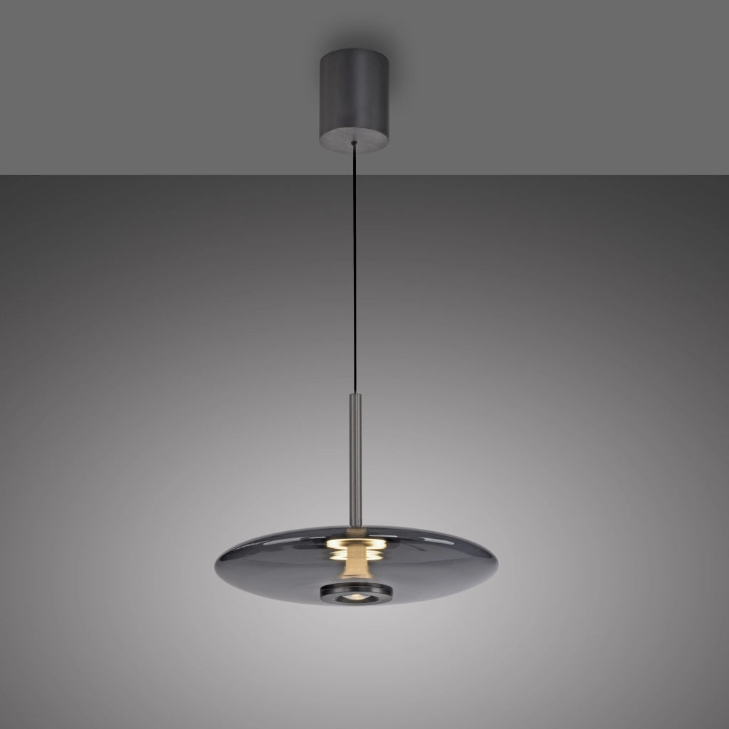 Lampada a sospensione ellisse grigia vetro LED 18W telecomando