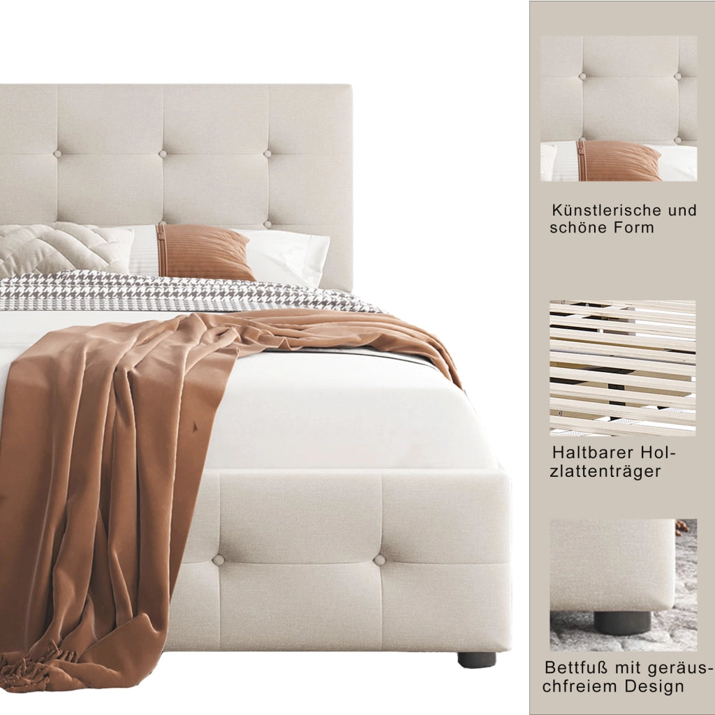 letto imbottito velluto beige 90 x 200 cm