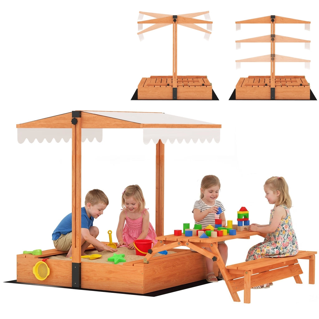 Tavolo da Picnic in Legno per Bambini con Panche e Ombrellone Regolabile ¨C Minimal ¨C 184x110x120 cm Marrone
