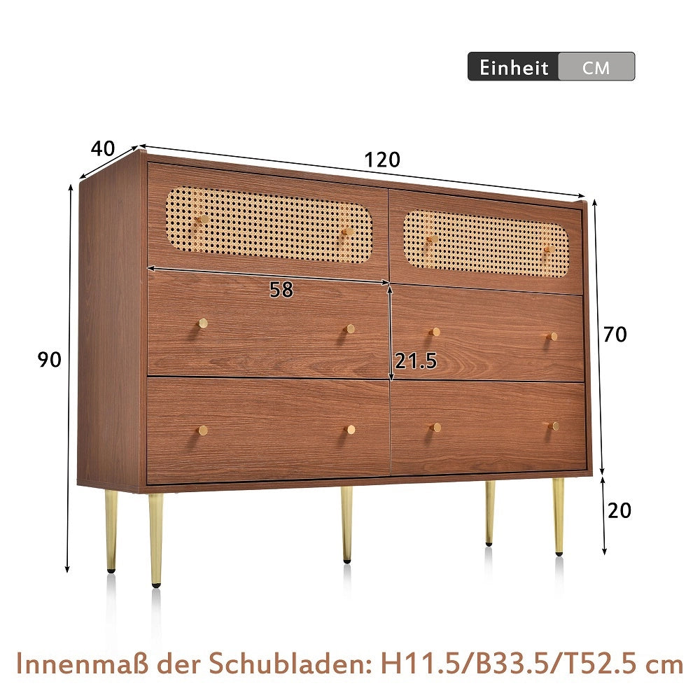 Buffet Commode con 6 cassetti rotin - Xylo - Marrone per camera da letto e soggiorno