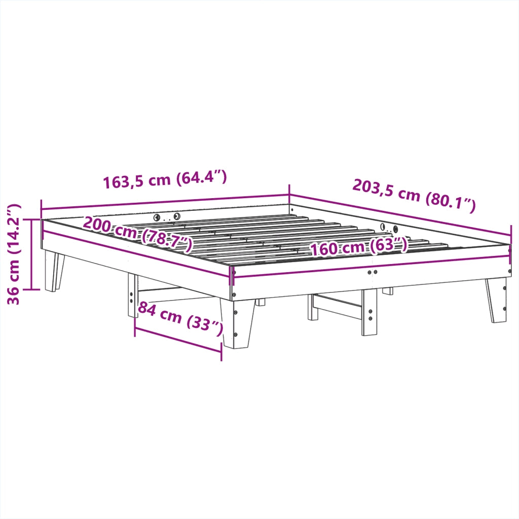 Letto senza Materasso-Struttura Letto Bianco 160x200 cm Legno Massello di Pino 242976