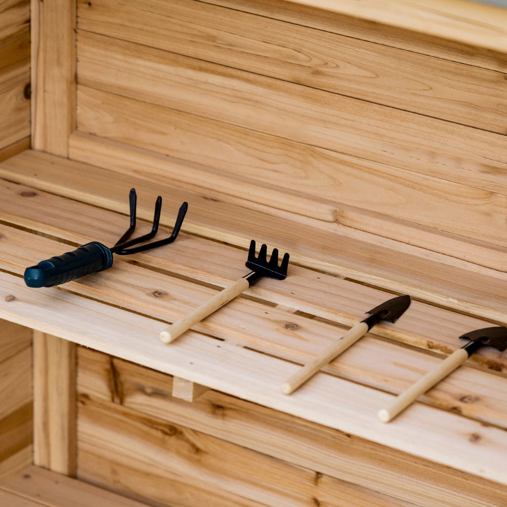 Mobile da giardino con 2 scomparti e piano di lavoro in metallo ¨C Xylo ¨C legno naturale 83x40x92 cm