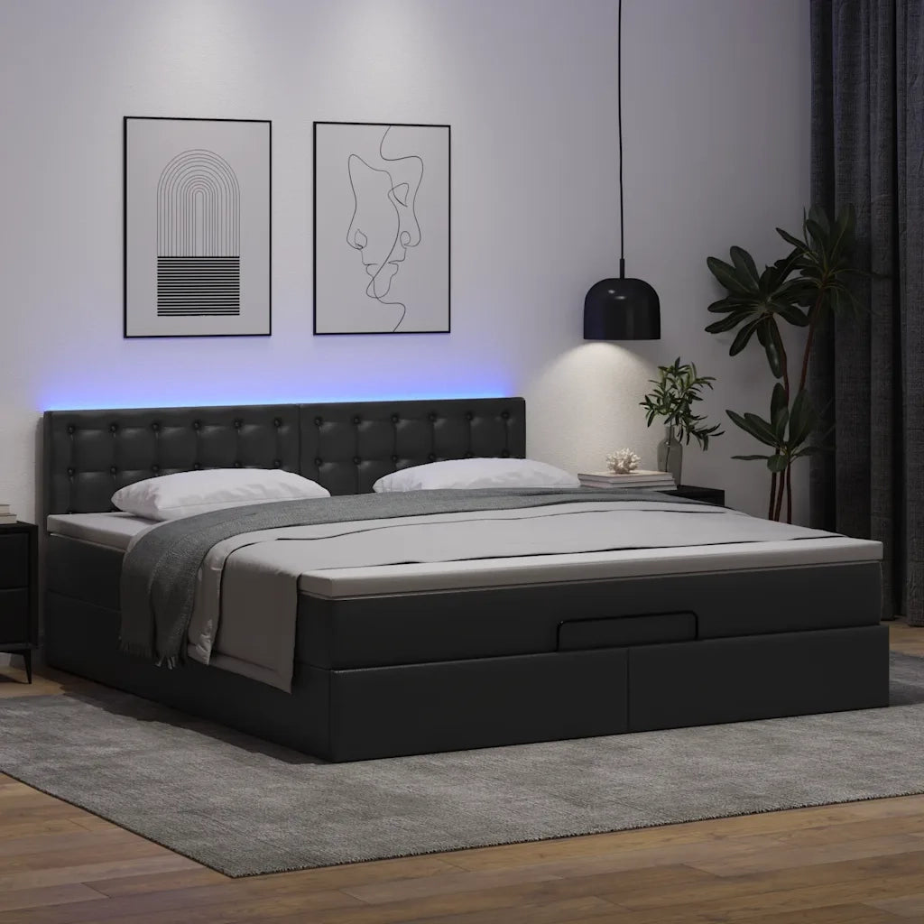 Pouf Letto con Materassi e LED Nero 160x200cm Similpelle 3312162