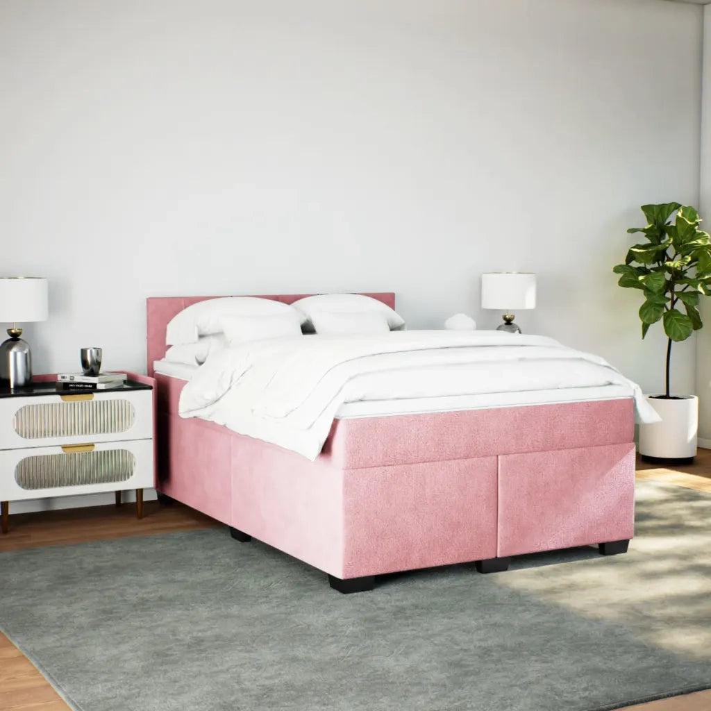 Giroletto a Molle con Materasso Rosa 140x190 cm in Velluto 3288611