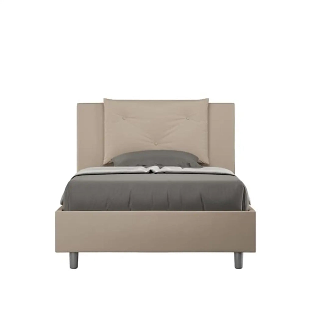 Letto una piazza e mezza senza rete imbottito 120x190 similpelle tortora Appia
