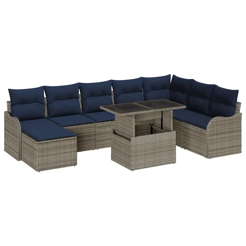 Set Divano da Giardino 9 pz Grigio Poly Rattan 3348521
