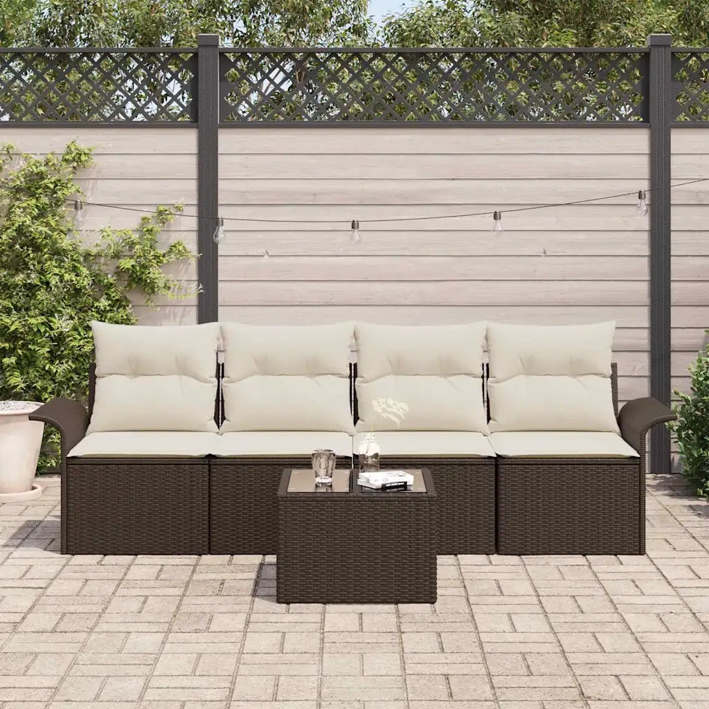 Set di divani con cuscino 5 pcs Marrone polyrattan 3345228