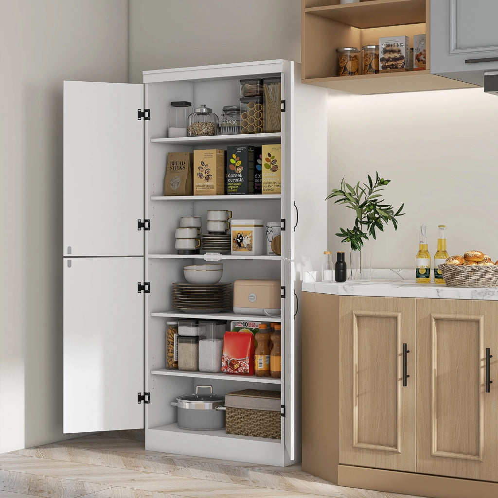 Armadio Buffet con 4 Porte e 6 Ripiani ¨C zephmum ¨C Bianco 76x40x177 cm