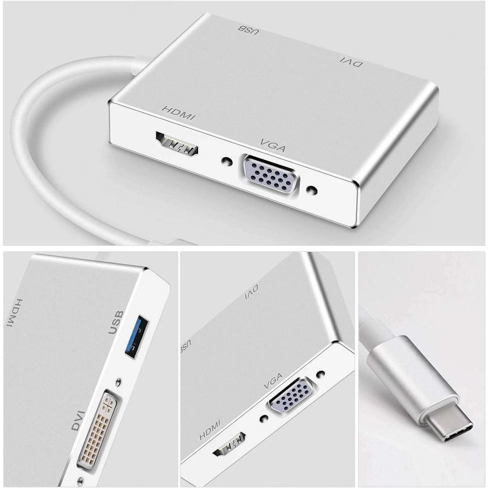 Trade Shop - Adattatore Convertitore Audio Video 4in1 Da Type-c A Vga Hdmi Dvi Usb3.0 Tpc-444 -